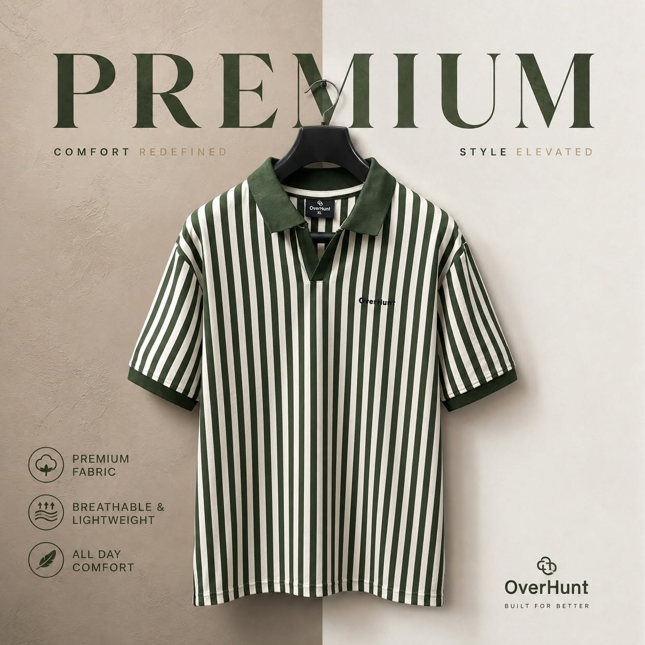 Green Stripe V-neck Polo