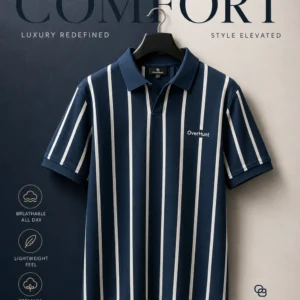 Navy Blue & White V-neck Polo camor