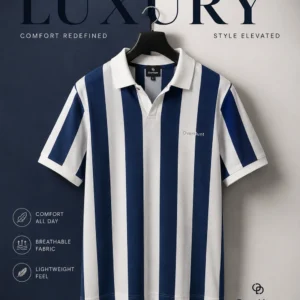 Stripe Polo - Royal Blue & White