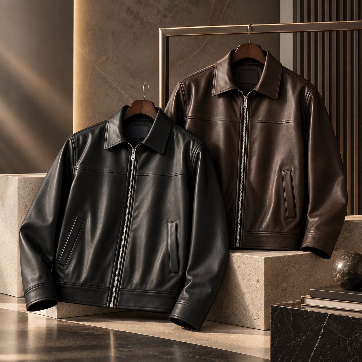 camor leather jecket black and chocolate