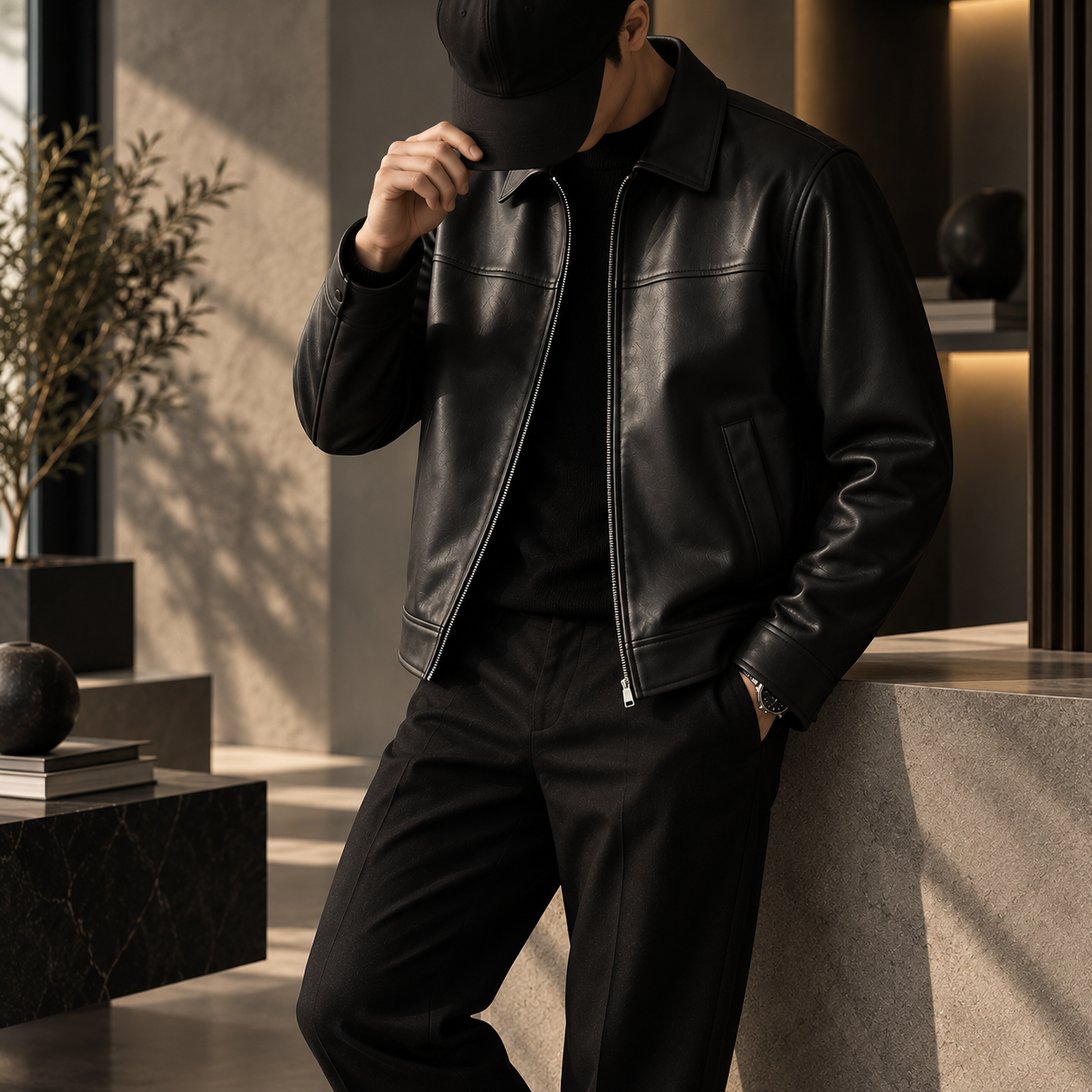 camor leather jecket black